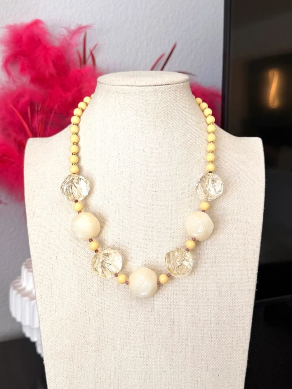 Vintage Cream & Yellow Beaded Statement Necklace